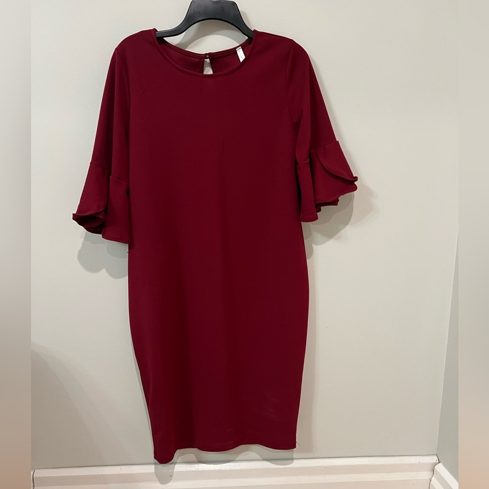 Pinkblush Burgundy Sheath Dress with Flutter Sleeves
